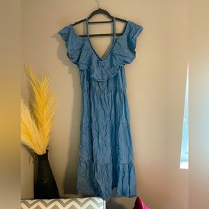 Old Navy Jean Maxi Dress - Cottage-core Dress - Jean Dress -Cold Shoulder